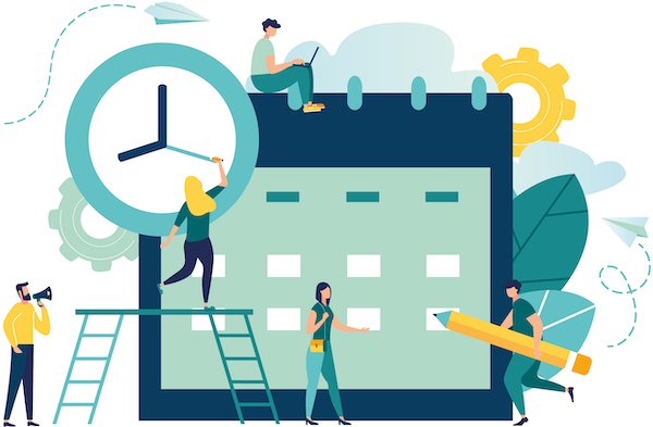Vector,Illustration.,Little,People,Characters,Make,An,Online,Schedule,In